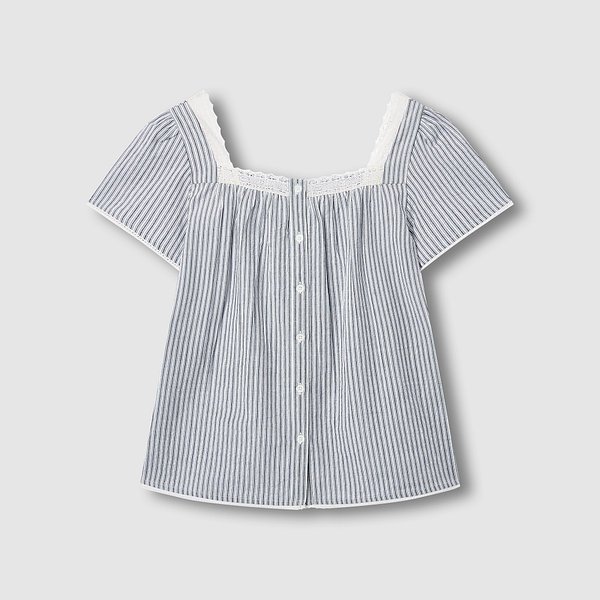 여 시어서커 셔링 반팔 파자마 셔츠 J206201077057