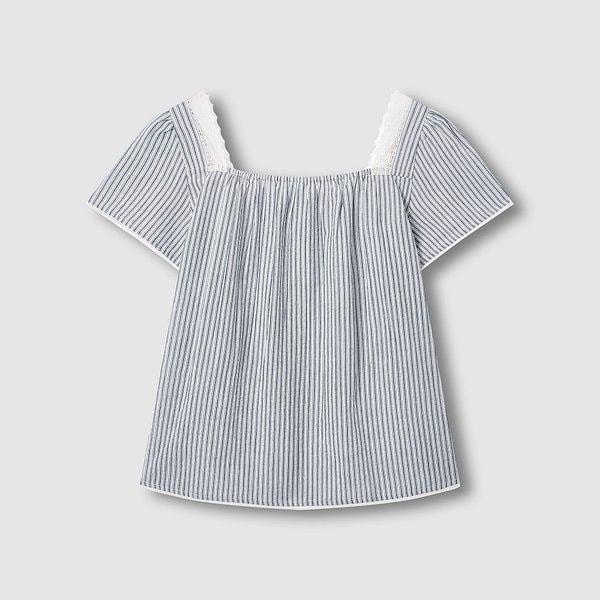 여 시어서커 셔링 반팔 파자마 셔츠 J206201077057