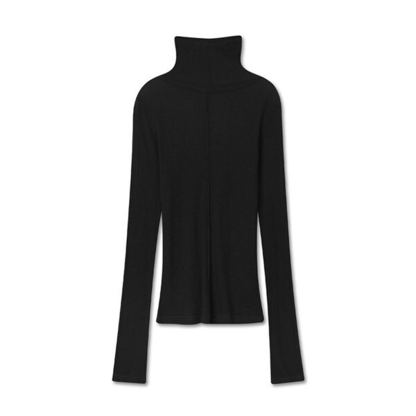 SHEER WOOL TURTLENECK TOP BLACK