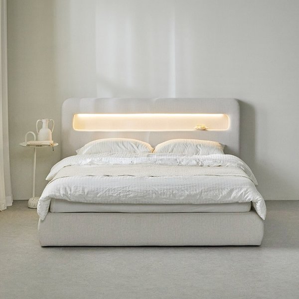 [착불] 우아미가구 모노 소엘 LED 아쿠아텍스 패브릭 평상형 호텔 침대 프레임 Q