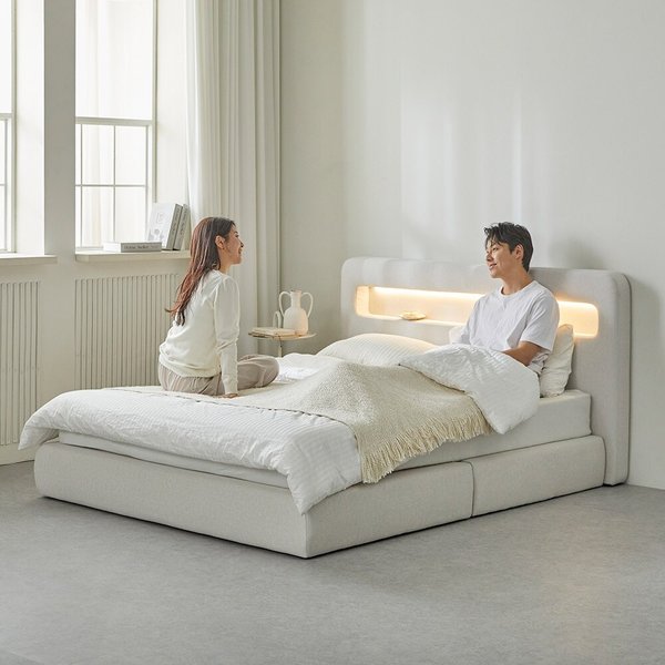 [착불] 우아미가구 모노 소엘 LED 아쿠아텍스 패브릭 평상형 호텔 침대 프레임 Q