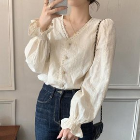 단피 레이스 긴팔 블라우스