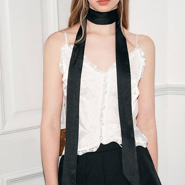 [옷자락] 여성 키치무드 롱타이 무지 넥스트링 스카프