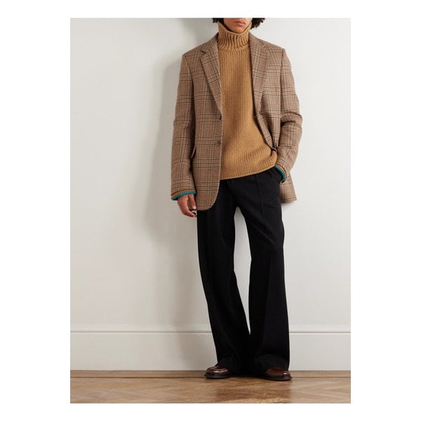 스웨이드 트리밍 울 롤넥 스웨터 브라운 46376663162943359