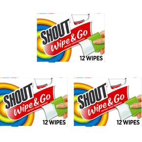 3개세트 Shout 얼룩 제거제 12ct 오염제거 Shout Wipe Go Instant Stain Remover