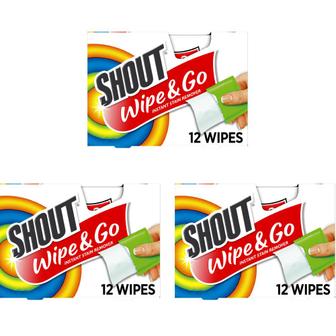  3개세트 Shout 얼룩 제거제 12ct 오염제거 Shout Wipe Go Instant Stain Remover