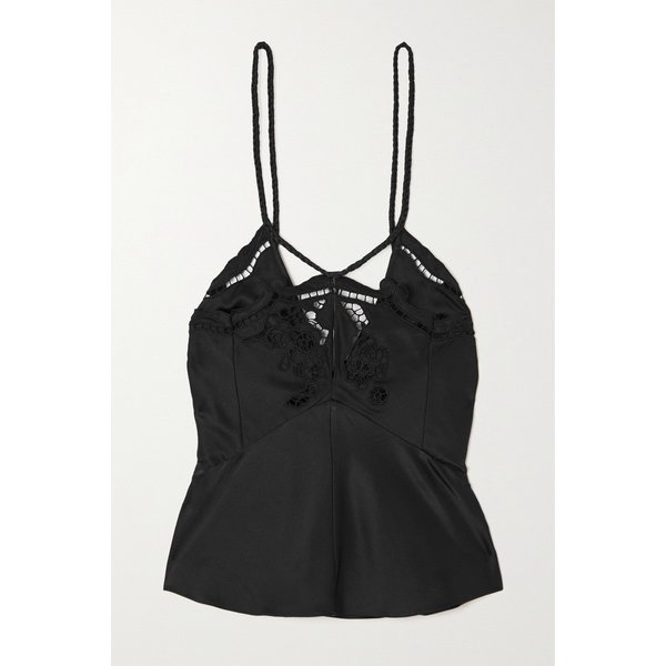 조이스 기퓌르 레이스 트리밍 실크 새틴 캐미솔 블랙 1647597306438218