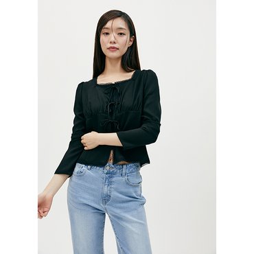 플라스틱아일랜드 [C]스퀘어넥 끈여밈 블라우스 (PR2WB368)