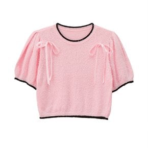 Ribbon Point Knit Top Pink