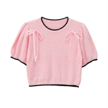 살롱드욘 Ribbon Point Knit Top Pink