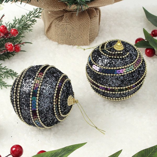 다크블루 글리터 장식볼 2p세트(10cm) (가로구슬)