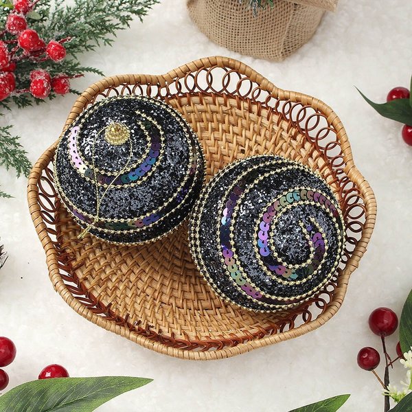 다크블루 글리터 장식볼 2p세트(10cm) (가로구슬)