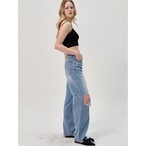 Destroyed Semi Wide Denim Pants_Blue