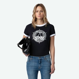 쟈딕앤볼테르 [여주점] 반팔 티셔츠 Walk Blason Strass T-shirt ZE4FFCTTE033Z10