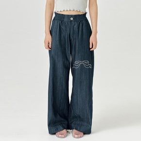 RIBBON CUBIC DENIM PANTS - DEEP BLUE