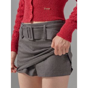 Grey Belted Micro Mini Skirt Pants