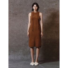 BOUCLE KNIT LONG DRESS - BROWN