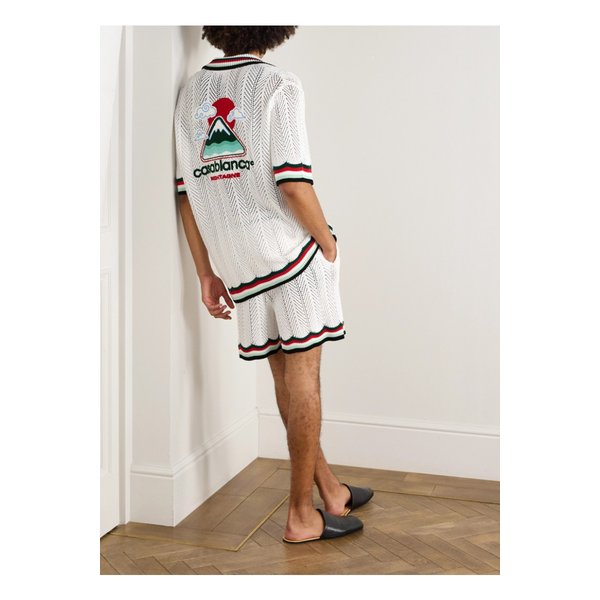 카사블랑카 로고 아플리케 자수 스트라이프 크로셰 코튼 셔츠 화이트 46376663162876159