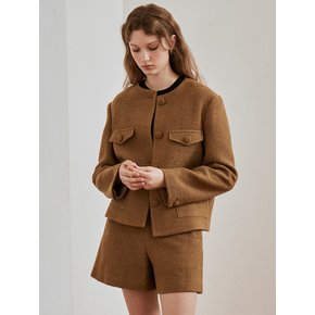 Tweed round neck jacket (2color)