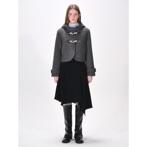 Hoodie Curved Crop Coat, Charcoal Grey