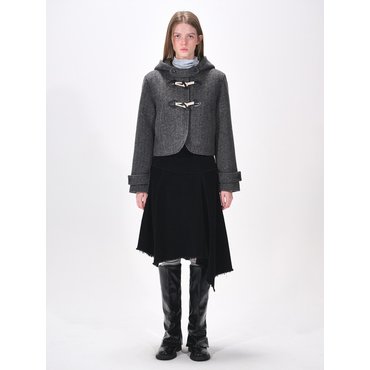 에트몽 Hoodie Curved Crop Coat, Charcoal Grey