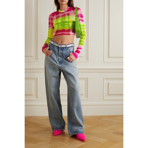 Tie-dyed Pointelle-knit Top 그린