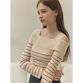 [7컬러] 스트라이프 언발란스 오프숄더 스웨터