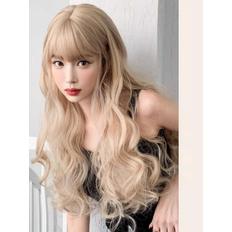  베이지 그라데이션 긴머리가발 웨이브 금발 전체가발 가발 생머리 염색 고열사