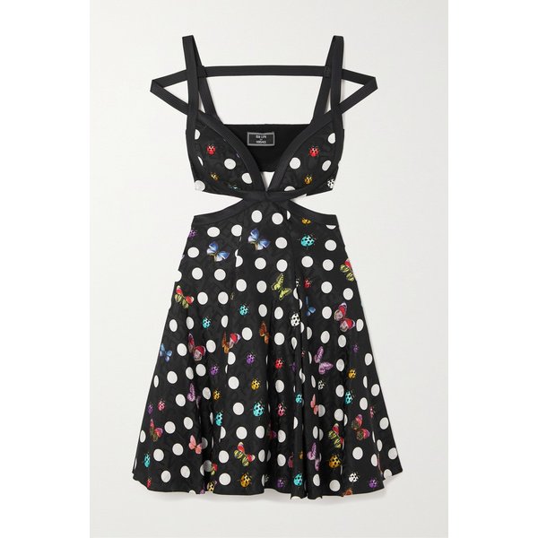 두아 리파 컷아웃 프린트 새틴 자카드 미니 드레스 블랙 1647597306850988