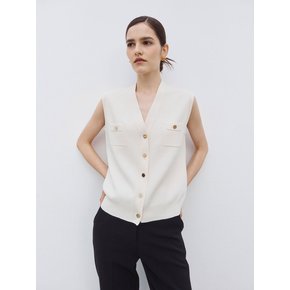 Pocket Point V-Neck Knit Vest Ivory