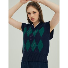 ARGYLE KNIT VEST_NAVY