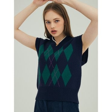 오프닝선샤인 ARGYLE KNIT VEST_NAVY