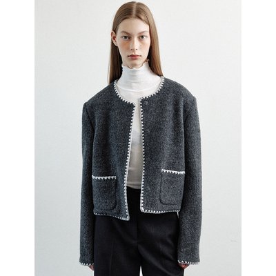 LE wool needlework round jacket (charcoal)