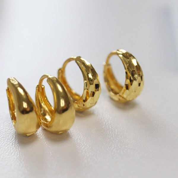 [가앤] 24k순금 물방울 원터치 귀걸이[미러,컷팅 선택] 3.75g