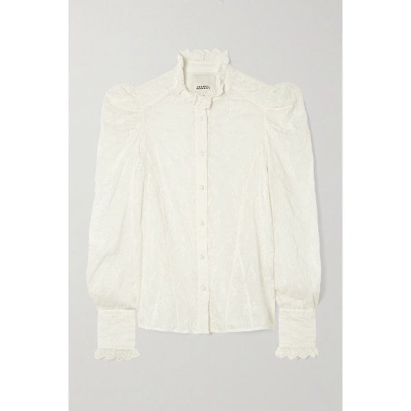 에뜨왈 조리카 러플 자수 코튼 실크 블렌드 보일 블라우스 46376663162989489
