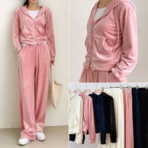 벨벳 투웨이 후드집업 셋업 4color 겨울 트레이닝 세트_P408619180