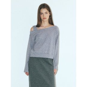 One-Shoulder Knitted T-Shirt, Grey