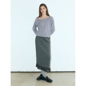 One-Shoulder Knitted T-Shirt, Grey