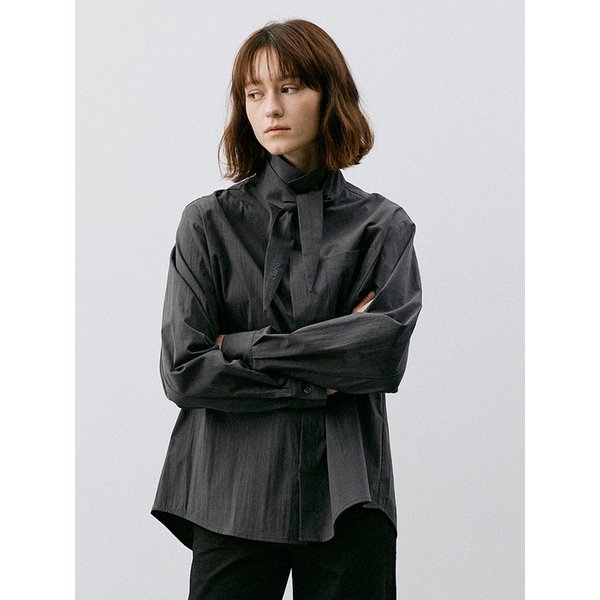 HIDDEN BUTTON SCARF SHIRT_CHARCOAL