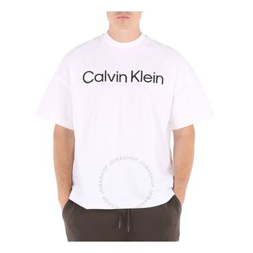 Calvin Klein 캘빈클라인 CK 유니섹스 공용 브라이트 화이트 볼드 로고 인스티튜셔널 티셔츠 사이즈 스몰 J400