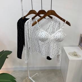 플라워 패턴 캡내장 레이스 나시 & 가디건 세트