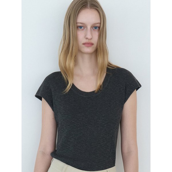 라운드 캡소매 니트 차콜 amr2330