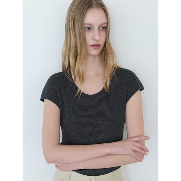 라운드 캡소매 니트 차콜 amr2330