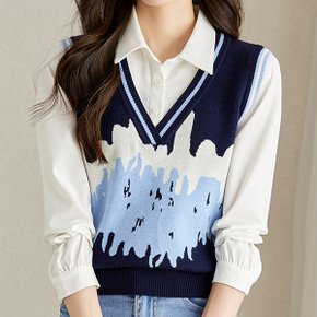 브이넥조끼 레이어드 셔츠 블라우스 EF89C6_P357418673