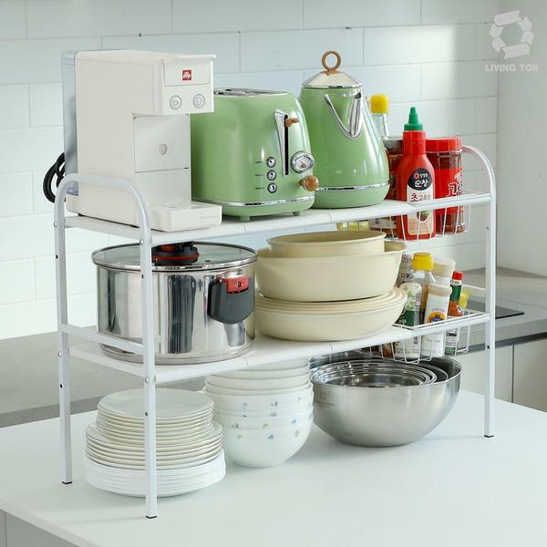 (13종)리빙톤 길이조절 다목적 주방선반 세트 하부장 선반 끼우는 걸이 언더선반