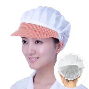 블루체크 반망사 주방 위생모자