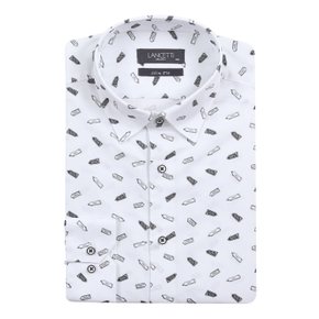 남성 스냅카라(깃발 프린트 패턴)화이트 슬림핏 긴소매셔츠/LWS5210WH