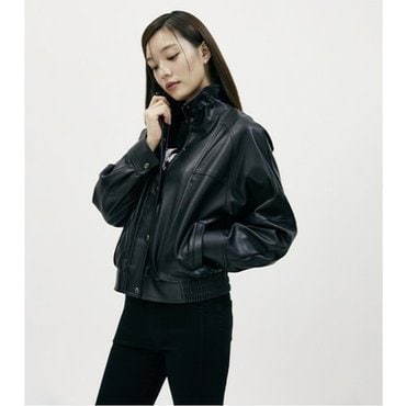 플라스틱아일랜드 [C]하이넥 페이크레더 점퍼 (PR2WZ362)
