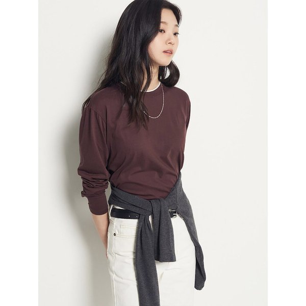 레이어드 디테일 긴소매 티셔츠  브라운 (BF5841C90D)