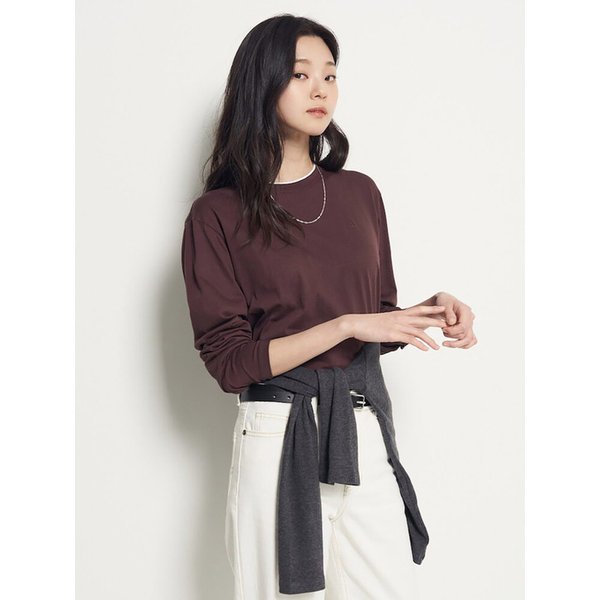 레이어드 디테일 긴소매 티셔츠  브라운 (BF5841C90D)